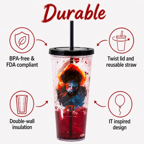 20oz Liquid Filled Acrylic Tumbler with Straw - IT Horror Variation