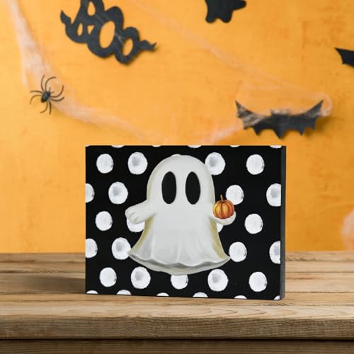 Halloween Wooden Table Decor Ghost Faux Books Indoor Home Office Shelf Accent