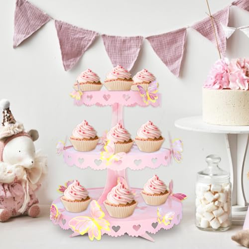 Pink Butterfly Cupcake Stand - 3 Tier Dessert Tower with DIY Decorations & Variations