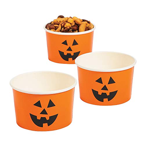 Halloween Jack-O'-Lantern Snack Cups Bulk Set of 25 - Kids Party Treat Bowls