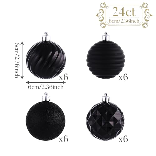 24-Pack Christmas Tree Ornaments Set - 2.36 Inch Holiday Decoration Balls