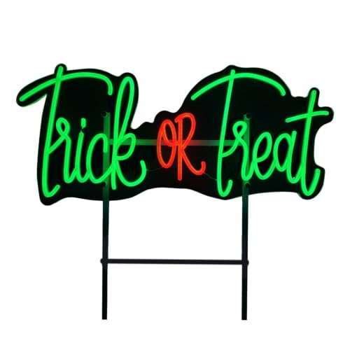 LED Trick or Treat Wall Decoration - Halloween Neon Sign, Indoor Outdoor Festive Sign