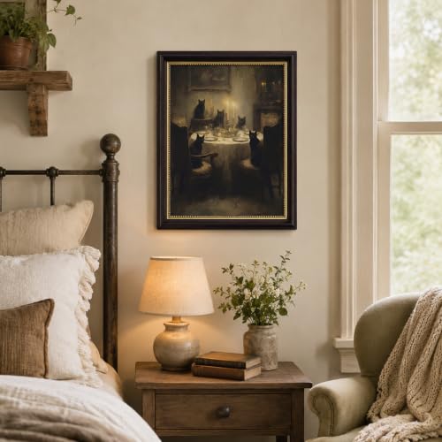 Vbaourut Gothic Black Cat Wall Art - Moody Framed Canvas Decor 16x12