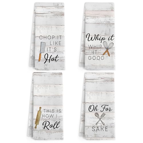 Funny Chef Kitchen Towels Set of 4 - Farmhouse Hand Dish Tea Towels - Gnmduw