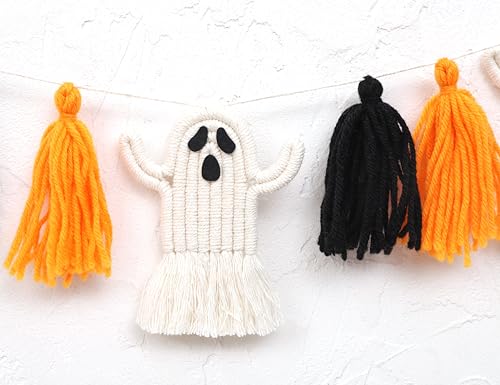 Halloween Ghosts Garland - Macrame Halloween Party Decor, Tassel Banner, Home & Yard Decoration