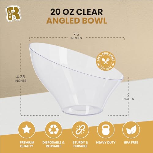 6 Pack Clear Plastic Serving Bowls - 20 Oz Angled Candy & Dessert Bowls, Heavy Duty Disposable for Parties & Weddings - Medium