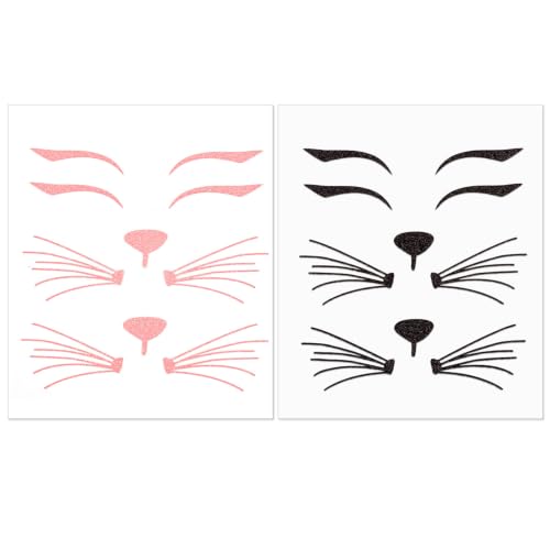Cat Face Jewels and Stickers - Glitter Cat Face Makeup Accessories, Black+Pink