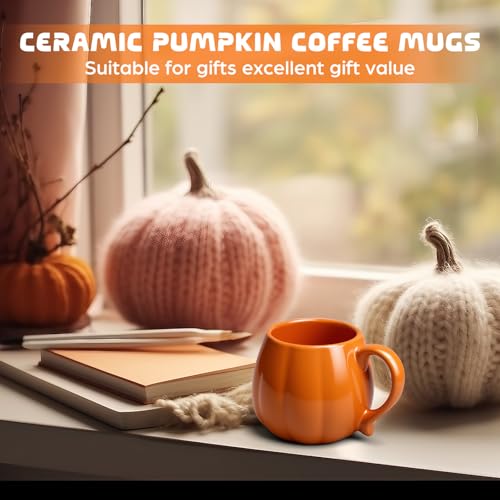 6 Pack Pumpkin Ceramic Coffee Mugs Set - Fall Halloween Thanksgiving Decor
