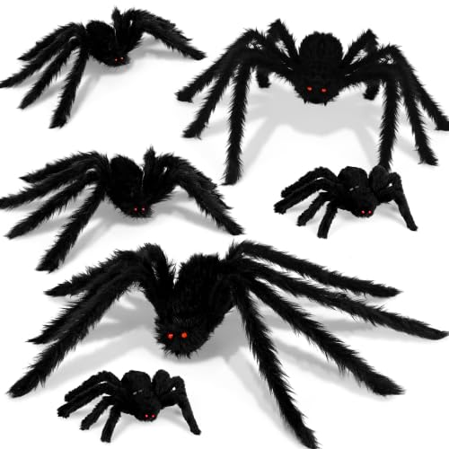 Giant Spider Halloween Decorations Outdoor - 6 Pack, 1ft-3ft Bendable Legs Spiders for Lawn, Yard, Wall & Window