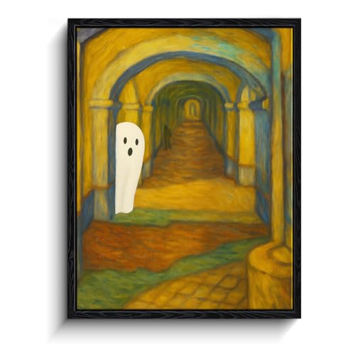 Ghost Wall Art Print - White Ghost Cloister Arches, Van Gogh Style, 8x10 Inch Framed Decor