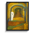 Ghost Wall Art Print - White Ghost Cloister Arches, Van Gogh Style, 8x10 Inch Framed Decor