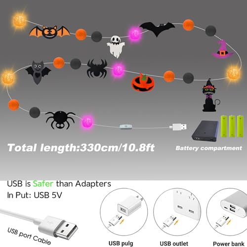 Halloween LED String Lights Banner with Felt Ornaments - Indoor Decor