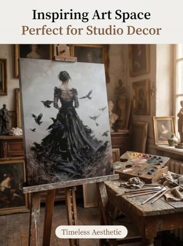 Dark Gothic Woman Canvas Wall Art with Crow Birds - Vintage Moody Poster for Living Room Bedroom Bar 16x24 Style-A