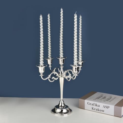 Silver Candle Candelabra for Pillar and Taper Candles 10.6 Inch Tall - Elegant 5-Light Decor
