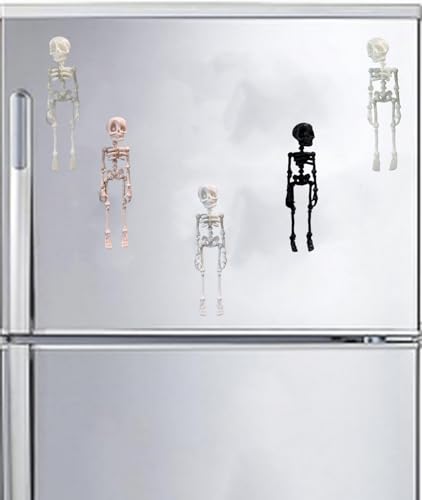 Halloween 3D Printed Skeleton Magnet Set - Style 4, Luminous Green & Blue, Poseable Fridge Magnets, 7-Inch, 5 Pieces