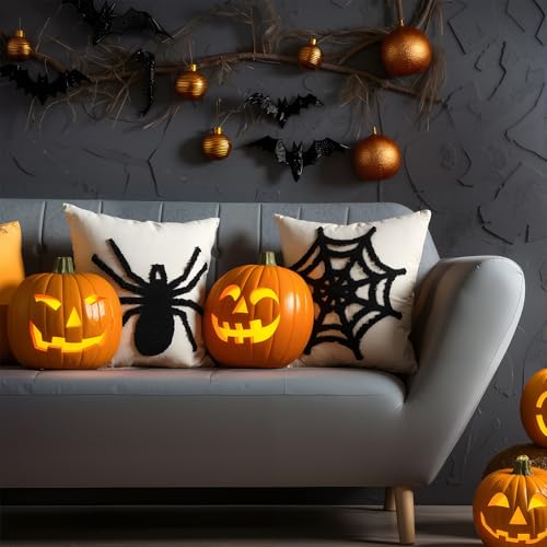 Halloween Pillow Covers 18x18 Inch Spider Web & Spider Pattern Set - Fall Decor