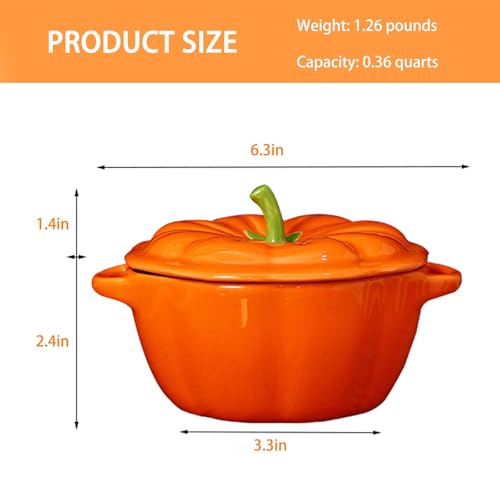 Ceramic Pumpkin Bowl with Lid - Orange, 1.26lb Halloween Decoration & Soup Bowl