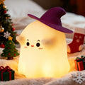 Ghost Night Light with Timer - Magician Warm White Squeeze Touch Lamp - Rechargeable and Dimmable Halloween Decor