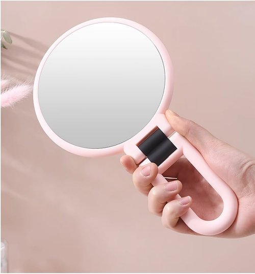 Stianiiie 1X 5X Handheld Mirror with Handle for Travel， Magnifying Mirror, Magnification, Rotation Adjustable Handle, Double Sided Folding, Mirror for Women for Eyes Makeup Travel Table Desk Shaving