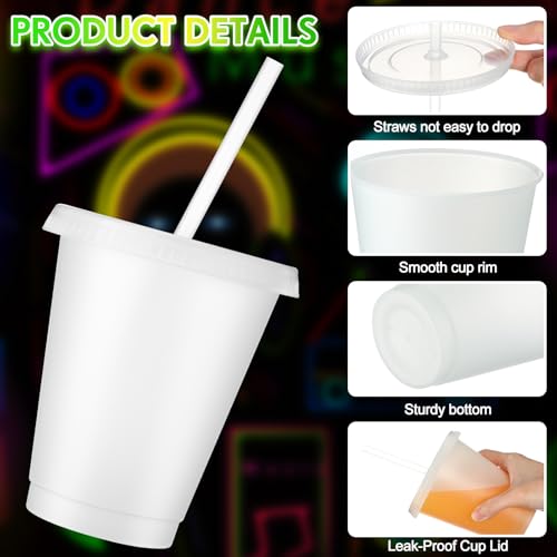 15 Pack 16 oz Glow in the Dark Halloween Cups with Lids & Straws - Fluorescent Green