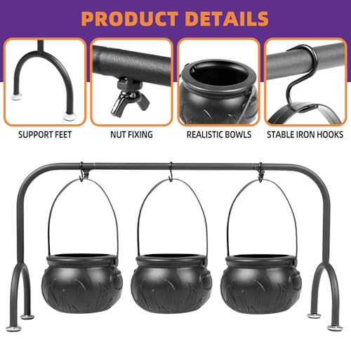 Halloween Witch Cauldron Candy Serving Bowls Set of 3 with Rack