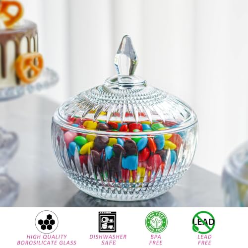 21oz Glass Candy Dish with Lid - Clear Crystal Cookie Jar, Food Storage