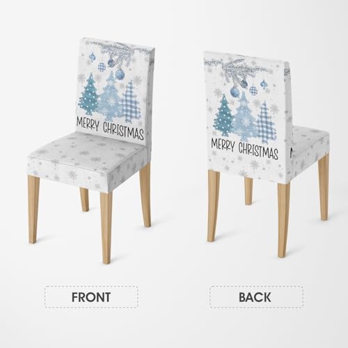 Blue Christmas Chair Covers Set of 6 - Durable Spun Polyester Holiday Decor