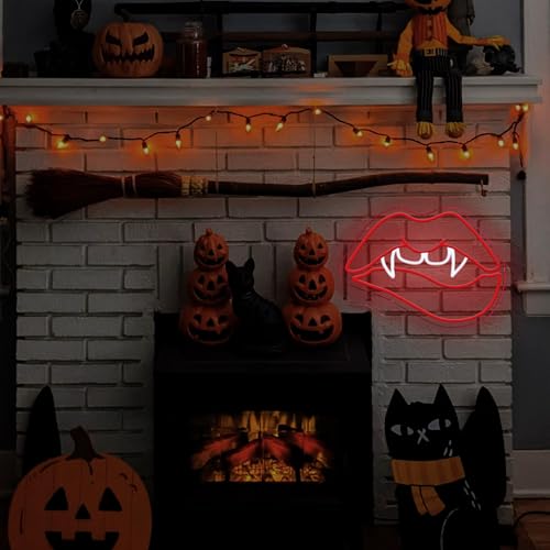 Vampire Fangs Lip Neon Sign - Red Halloween Wall Decor, Man Cave, Party, Birthday Gift