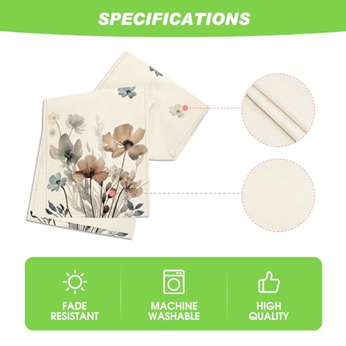 Brown Poppy Floral Leaves Spring Table Runner 13x120 Inch for Dining & Home Decor