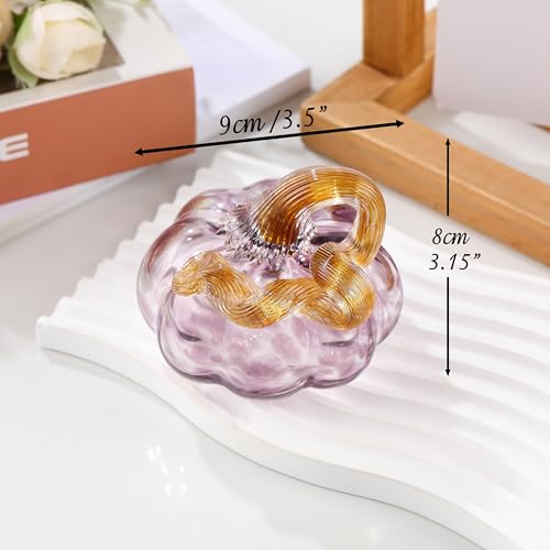 Crystal Hand Blown Glass Pumpkin Figurine - Purple Fall & Halloween Decor