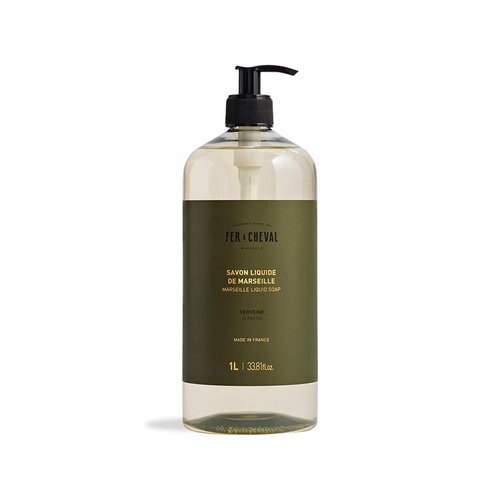Fer A Cheval Marseille Liquid Soap - Verbena Scented Hand and Body Wash with Shea Butter | 1L / 33.8 fl oz