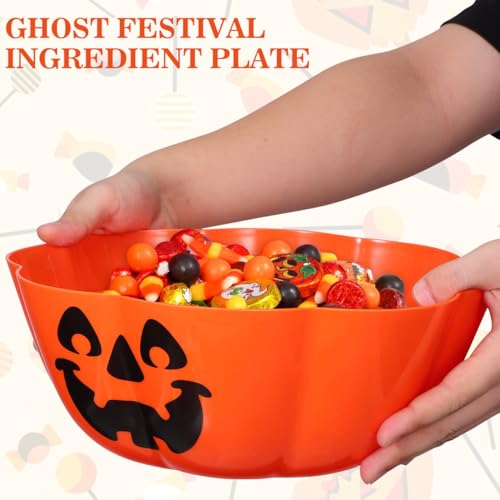Large Halloween Trick or Treat Candy Bowl Pumpkin Decor Plastic Orange 11.6in