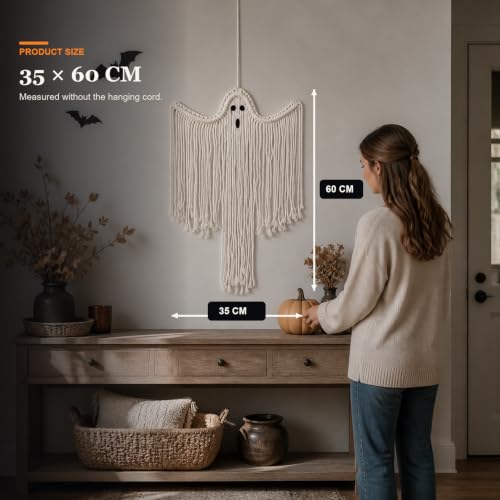 Spooky White Boho Ghost Halloween Decor - Long Ghost Wall Hanging
