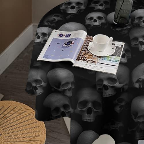 Gothic Skull Round Tablecloth - Halloween Skeleton Scary Skull Print, 36 Inch, Variation Skull-5