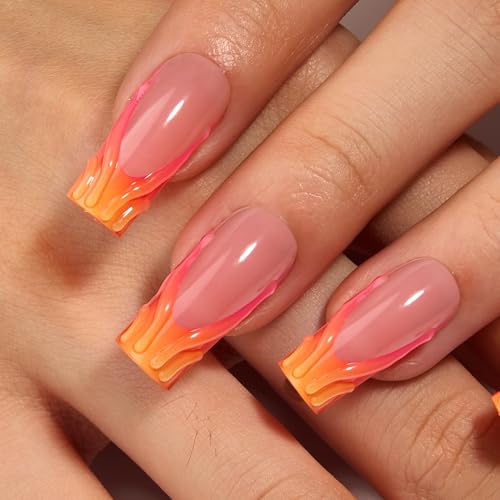 Long Lasting Coffin Press-On Nails - 3D Soft Gel Fake Nails Set
