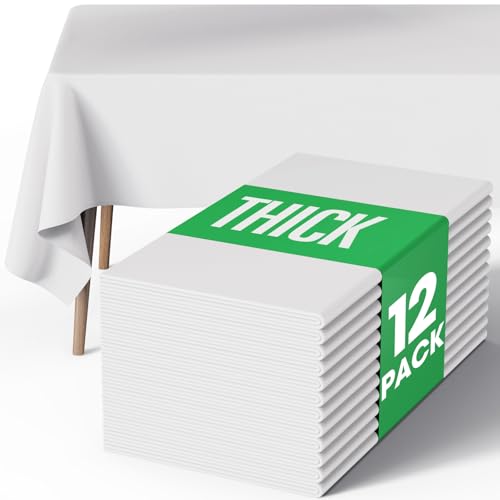White Polyester Tablecloth 60 x 84 Inches, Reusable & Washable - 12 Pack