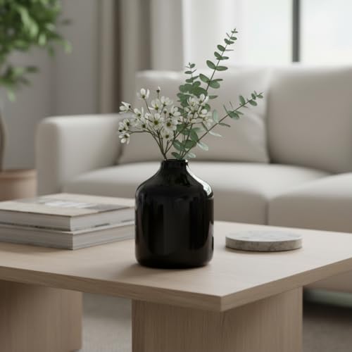 Black Ceramic Vase - 5 Inch Modern Home Decor Centerpiece