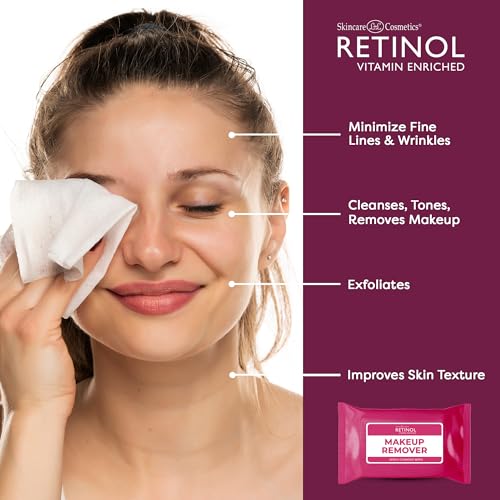 Retinol Makeup Remover Wipes - 30 Individually Wrapped Face Cleansing Cloths