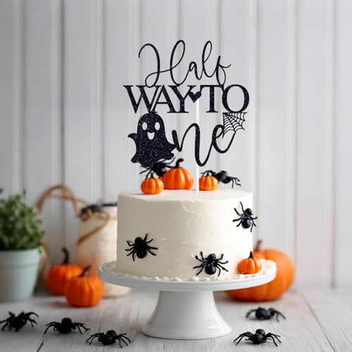 Black Glitter Cake Topper for Baby's Half Birthday Halloween Party Spooky Decor
