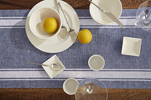 Pure Linen Table Runner Blue Country Stripe 14x48 Inch - Handcrafted