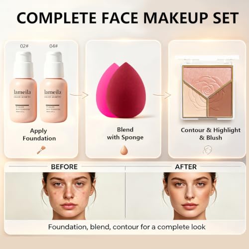 All-in-One Makeup Kit for Women - Set B | 12 Eyeshadow Colors, Foundation, Lipsticks & More