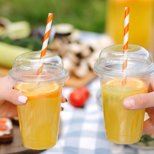 Orange Biodegradable Paper Straws - 200 Pack Striped Disposable Drinking Staws for Parties - Variation: Orange