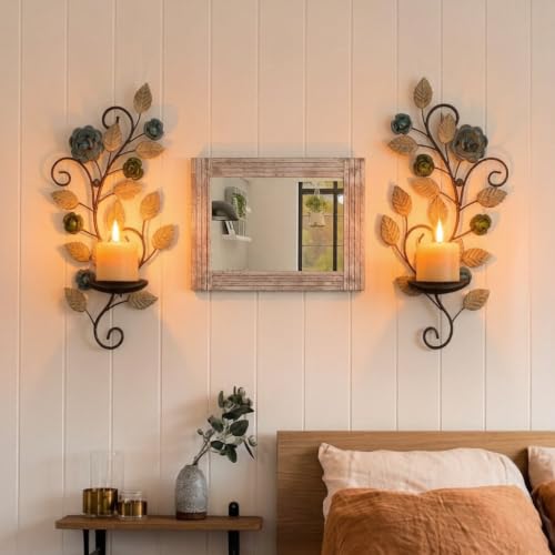 Antique Color Metal Wall Candle Sconce Holders Set of 2 Farmhouse Decor