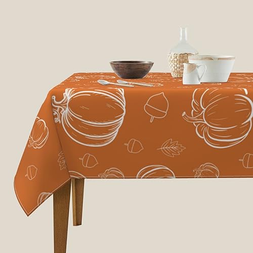 Fall Square Tablecloth 60x60 Inch White Pumpkins Orange Harvest Thanksgiving