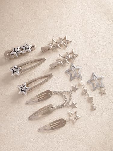 8pcs Star Hair Clips for Emo Goth Punk Y2K Hairstyles - Silver