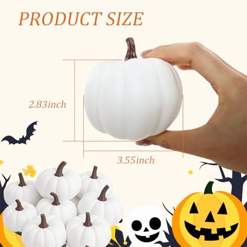 24 Pack White Artificial Pumpkins for Fall Decor, Rustic Foam Halloween & Thanksgiving Centerpieces