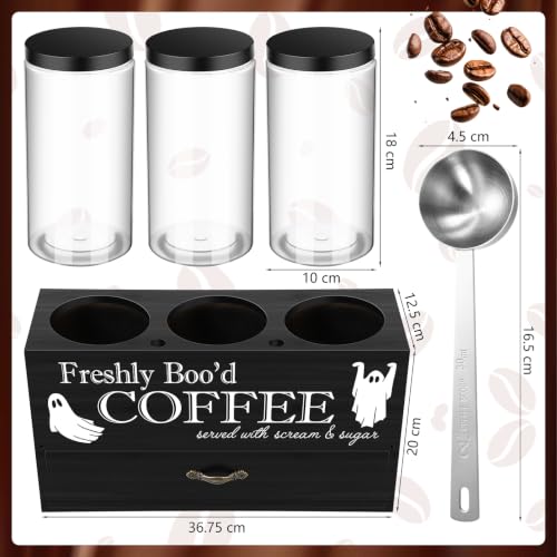 Halloween Coffee Bar Decor Set with Black Storage Box and Jars - Ghost Theme