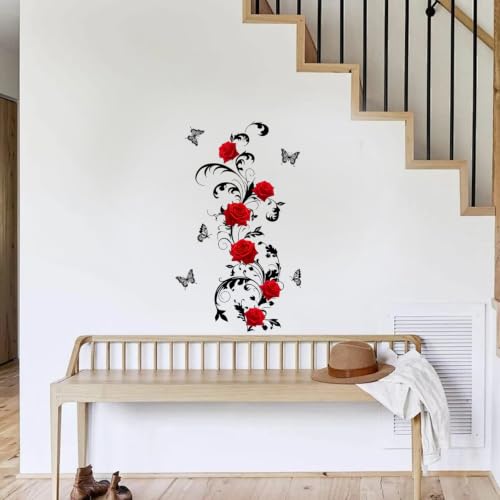 Red Rose Gothic Wall Decals Peel and Stick - Romantic Floral Vinyl Wall Art with Variation #49