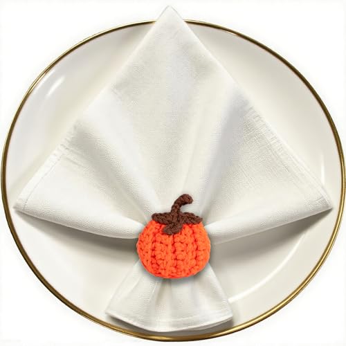 Orange Pumpkin Napkin Rings Set of 4 Fall Thanksgiving Crochet Table Decor