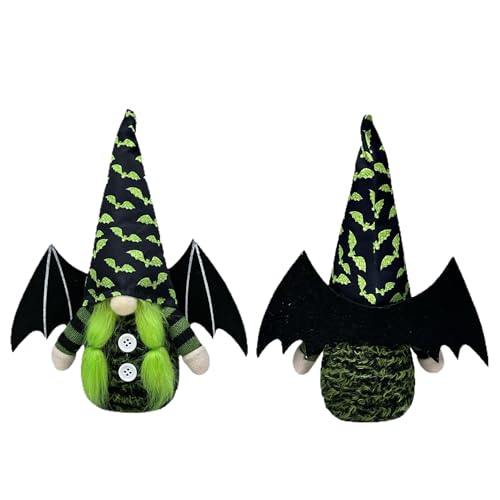 Black Bat Wing Gnomes Halloween Decorations Set of 2 - Plush Handmade Tomte Dolls